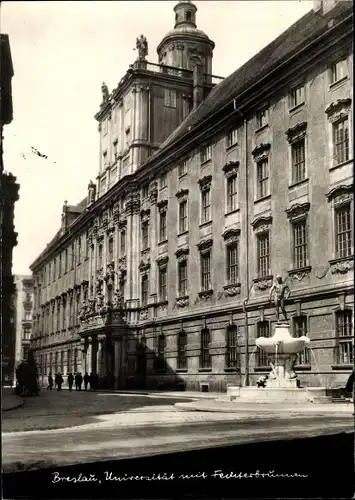 Ak Wrocław Breslau Schlesien, Universität, Fechterbrunnen