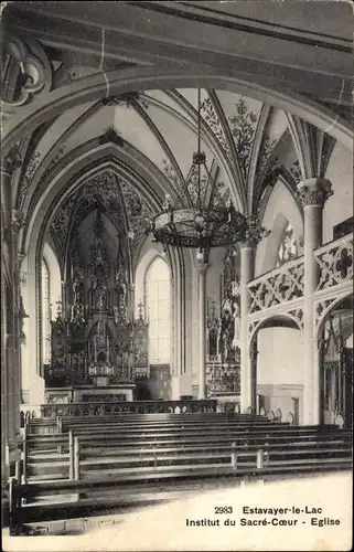 Ak Estavayer le Lac Kanton Freiburg, Institut des Heiligen Herzens, Kirche