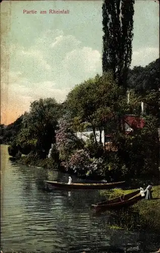 Ak Rheinfall Kanton Schaffhausen, Partie am Wasser, Boote