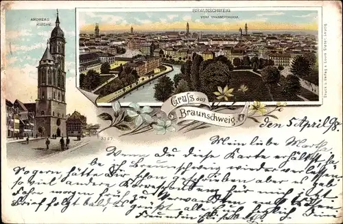 Litho Braunschweig in Niedersachsen, Andreaskirche, Panorama der Stadt