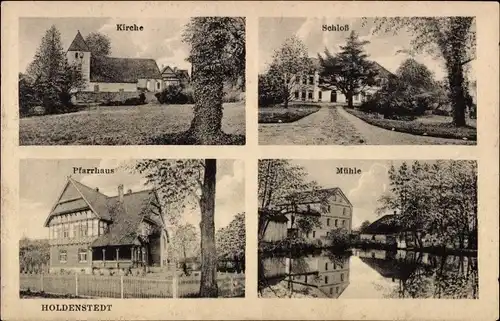 Ak Holdenstedt Uelzen in Niedersachsen, Kirche, Schloss, Mühle, Pfarrhaus
