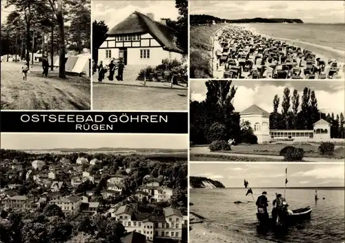 Ak Ostseebad Göhren auf Rügen, Strandpartie, Fischer, Panorama vom Ort