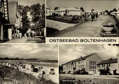 Ak Ostseebad Boltenhagen, FDGB-Urlauberdorf, Mittelweg, Strand, FDGB-Erholungsheim Fritz Reuter