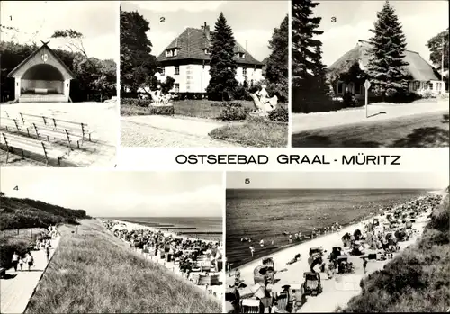 Ak Ostseebad Graal Müritz, Musikpavillon, Strand, Gärtnerische Produktions-Genossenschaft