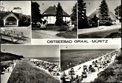 Ak Ostseebad Graal Müritz, Musikpavillon, Kliniksanatorium Richard Assmann, Strand