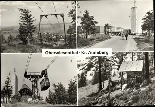 Ak Oberwiesenthal im Erzgebirge, Blick vom Fichtelberg, Fichtelberghaus, Seilschwebebahn