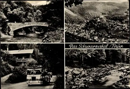 Ak Bad Blankenburg in Thüringen, Schwarzatal, Panorama, Brücke, Bus