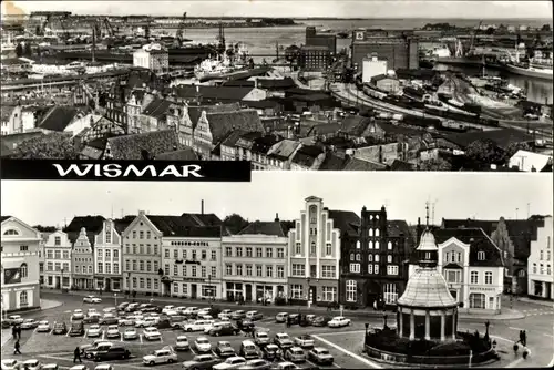 Ak Hansestadt Wismar, Blick auf Werft, Hafen und Überseehafen, Am Markt