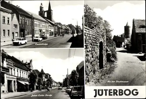 Ak Jüterbog in Brandenburg, Leninstraße, Joliot Curie Straße, Stadtmauer