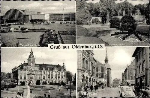 Ak Oldenburg im Großherzogtum Oldenburg, Weser-Ems-Halle, Schlossgarten, Schloss, Langestraße