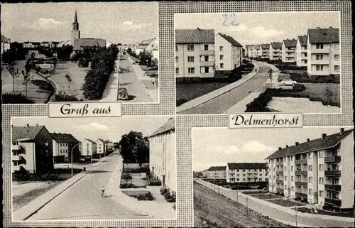 Ak Delmenhorst in Oldenburg, Kirche, Straßenpartie