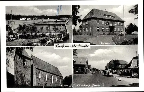 Ak Heidmühle Schortens in Friesland, Rathaus, Oldenburger Straße, Kirche, Badeanstalt