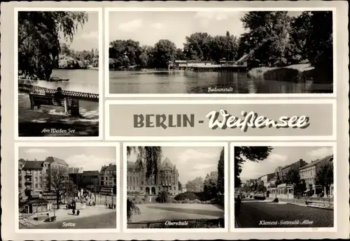 Ak Berlin Weißensee, Am Weißen See, Badeanstalt, Spitze, Oberschule, Klement Gottwald Allee
