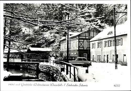 Ak Lichtenhain Sebnitz Sächsische Schweiz, Lichtenhainer Wasserfall, Hotel und Gaststätte, Winter