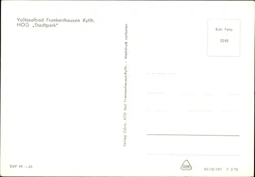 Ak Bad Frankenhausen am Kyffhäuser Thüringen, HOG Stadtpark, Panorama