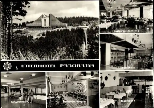 Ak Oberhof im Thüringer Wald, Interhotel Panorama, Restaurant Beograd und Rennsteig, Jägerbaude