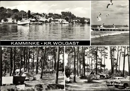 Ak Kamminke auf Usedom, Strand, Hafen, Campingplatz