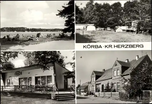 Ak Körba Lebusa in Brandenburg, Zeltplatz, Gaststätte Seeblick, Konsum Verkaufsstelle, Körbaer See