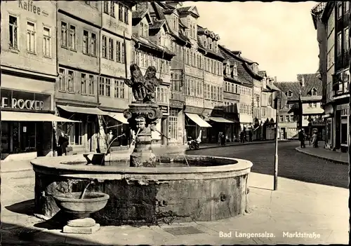 Ak Bad Langensalza in Thüringen, Marktstraße, Brunnen, Kaffee, Geschäft Röcker