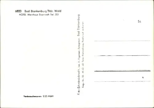 Ak Bad Blankenburg in Thüringen, Hotel Weinhaus Eberitzsch, Gastraum