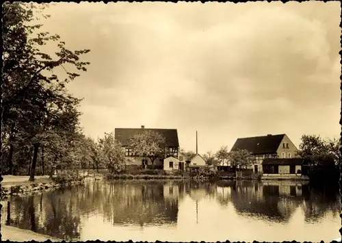 Ak Eschefeld Frohburg in Sachsen, Blick über das Wasser, Fachwerkhaus