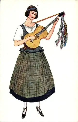 Ak Alpenländisches Dirndlkostüm, Frau in Tracht, Gitarrenspielerin, Musikinstrument