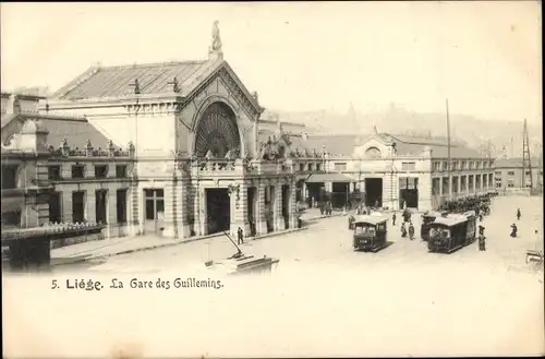 Ak Liège Lüttich Wallonien, La Gare des Guillemins, Straßenbahn