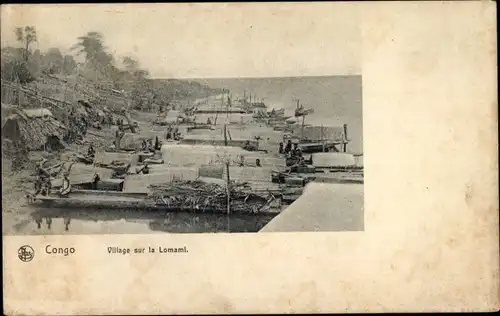 Ak DR Kongo Zaire, Village sur la Lomami, Flusspartie, Boote