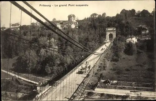 Ak Freiburg Stadt Freiburg Schweiz, Die große Hängebrücke