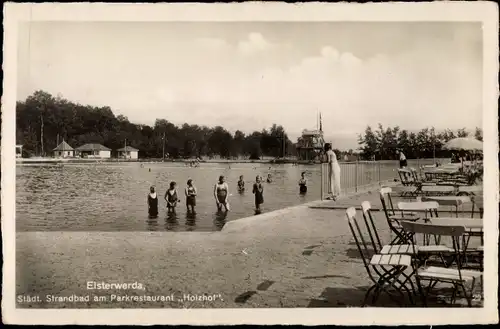 Ak Elsterwerda in Brandenburg, Städt. Strandbad am Parkrestaurant Holzhof