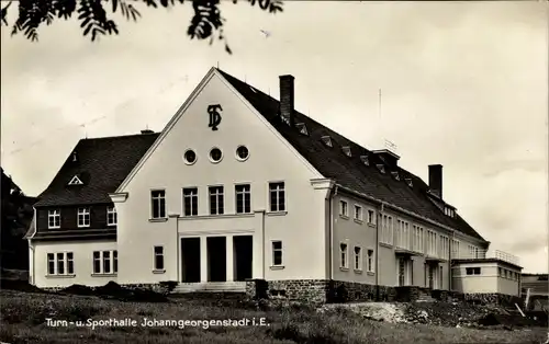 Ak Johanngeorgenstadt im Erzgebirge, Turn- und Sporthalle