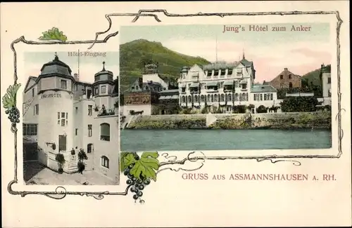 Ak Assmannshausen Rüdesheim am Rhein, Jungs Hotel zum Anker, Hotel Eingang