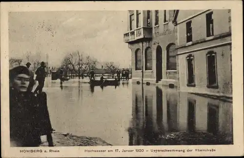 Ak Homberg am Rhein Duisburg im Ruhrgebiet, Hochwasser 1920, Rheinstraße