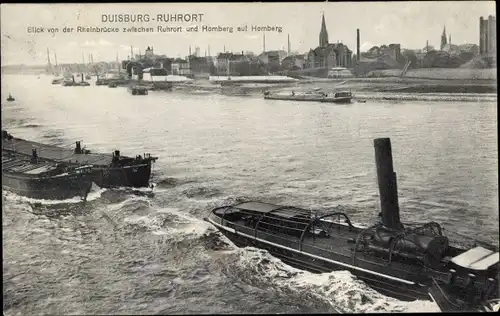 Ak Ruhrort Duisburg im Ruhrgebiet, Blick von der Rheinbrücke aus, Lastkähne