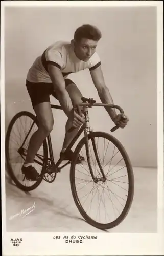 Ak Les Aces du Cyclisme, Radrennfahrer Dhuez, Fahrrad