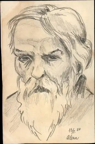 Handgemalt Ak Portrait von einem Mann mit Vollbart