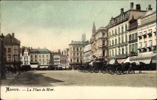 Ak Antwerpen Antwerpen Flandern, Meirplatz, Kutschen