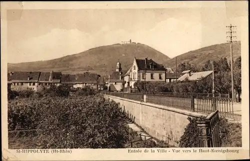 Ak St Hippolyte Haut Rhin, Eingang zur Stadt, Blick Richtung Haut Koenigsbourg