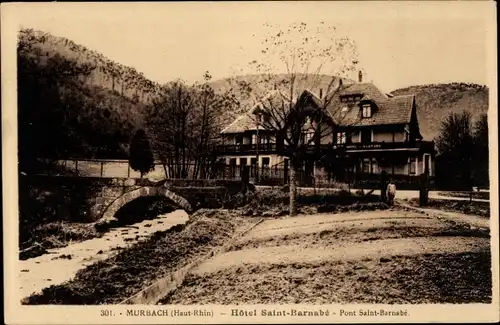 Ak Murbach Elsass Haut Rhin, Hotel Saint Barnabé, Pont Saint Barnabé