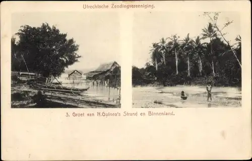 Ak Neuguinea, Groet van N. Guinea's Strand en Binnenlang, Utrechtsche Zendingvereeniging