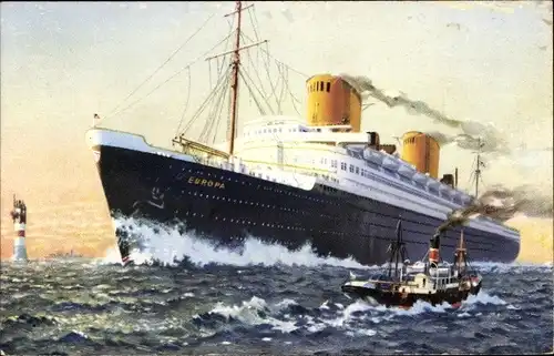 Ak Dampfer Europa, Norddeutscher Lloyd Bremen, Leuchtturm