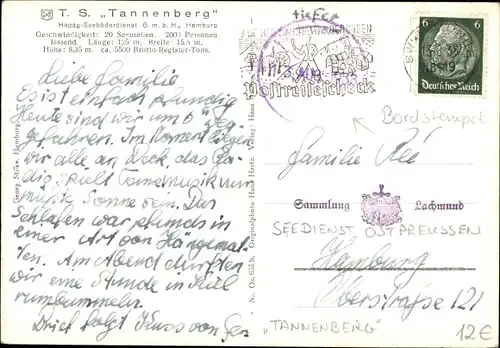 Ak TS Tannenberg, HAPAG Seebäderdienst GmbH