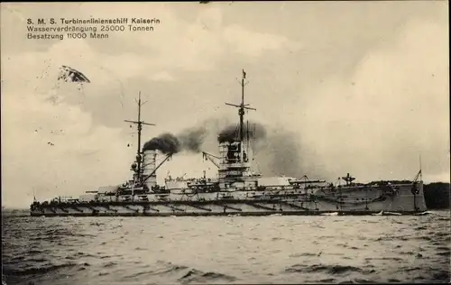 Ak Deutsches Kriegsschiff, SMS Kaiserin, Großlinienschiff, Kaiserliche Marine