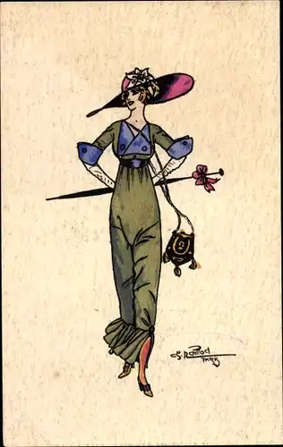 Künstler Ak Naillod, Charles, Dame in grünem Kleid