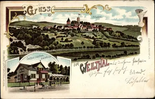 Litho Altweilnau Weilrod im Taunus, Panorama, Gasthaus zum Weilthal