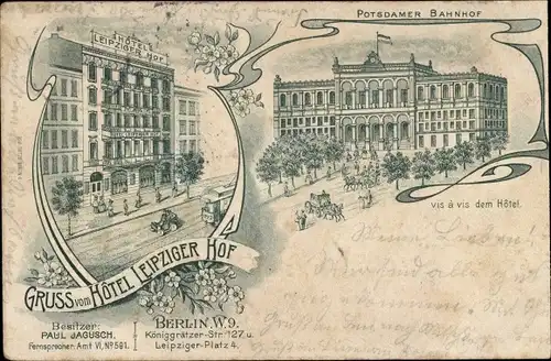 Litho Berlin Tiergarten, Potsdamer Bahnhof, Hotel Leipziger Hof