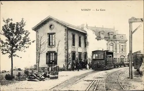 Ak Verzy Marne, Bahnhof, Eisenbahn