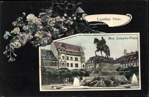 Passepartout Ak Landau in der Pfalz, Max Josephs Platz, Denkmal