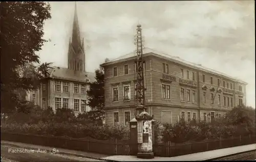 Ak Aue im Erzgebirge Sachsen, Fachschule, Litfaßsäule