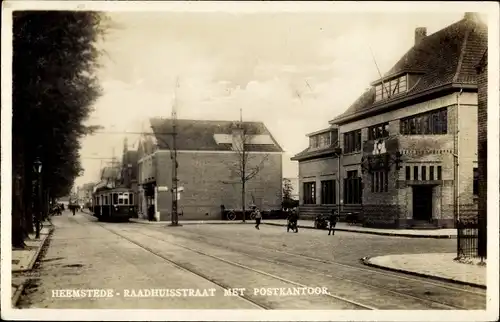 Ak Heemstede Nordholland Niederlande, Raadhuisstraat, Post, Straßenbahn